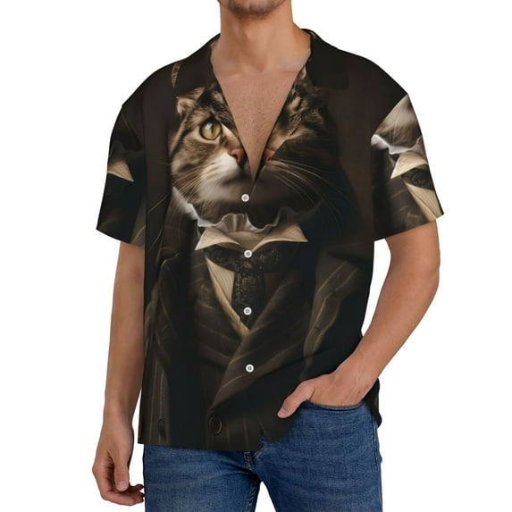 Cauagu Victorian Gentle Cat Men's Short Sleeve Button Down Hawaiian Shirt for Men Bowling Shirts Casual Summer Beach Shirt,XX-Large