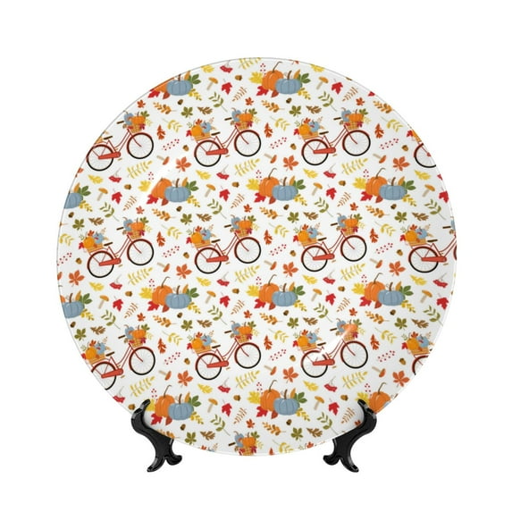 Cauagu Vintage Autumn Pumpkins Print Bone China Decorative Plate, Wall Mount Plate Holiday Decor Decorative Ceramic Plates with Stand Elegant Household Plates Decorative-7in