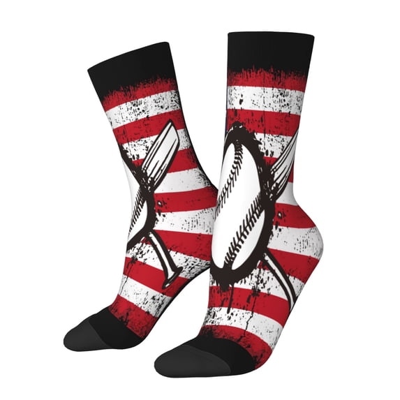 Cauagu Vintage Baseball American Flag Print Crew Socks for Women and Men,Adult Athletic Running Socks 1-Pair Sports Socks Work Gear Socks with Moisture Wicking