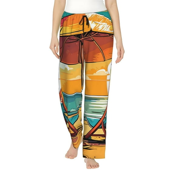 Cauagu Vintage Beach Sunset Pajama Pants for Women Loose Fit Wide Leg Trouser Pants Casual Elastic Waist Drawstring Lounge Pants