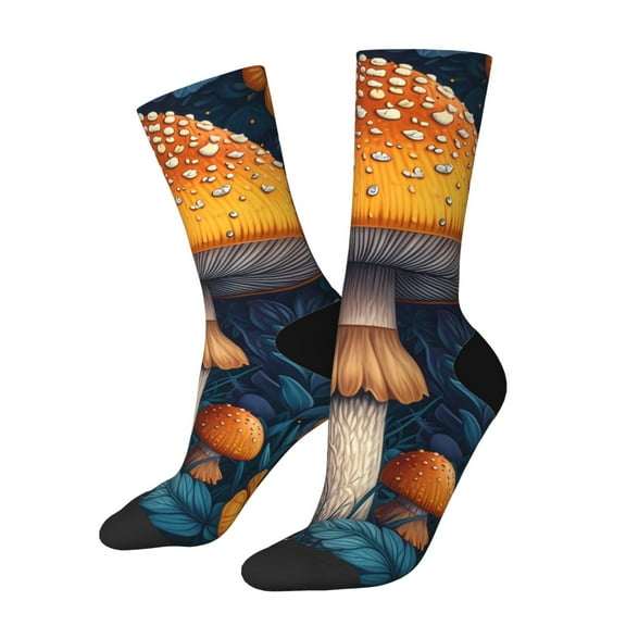 Cauagu Vintage Blue Leaf Mushroom Print Crew Socks for Women and Men,Adult Athletic Running Socks 1-Pair Sports Socks Work Gear Socks with Moisture Wicking