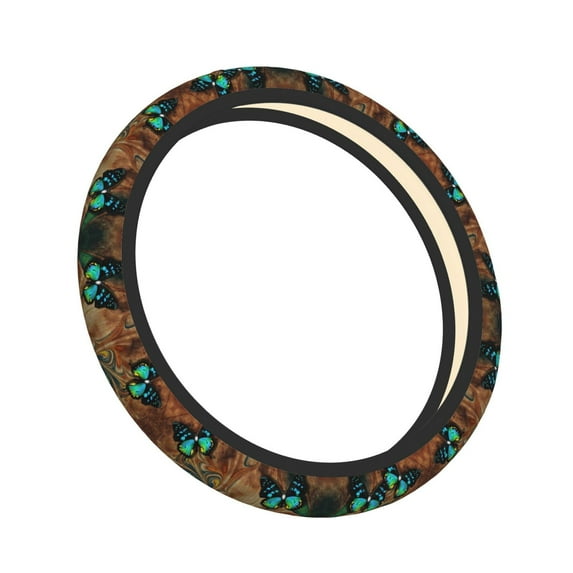 Cauagu Vintage Butterfly Green Print Car Steering Wheel Cover - Universal Car Accessory for Diverse Cars for Steering Wheel with a Diameter of 14.5"-15"