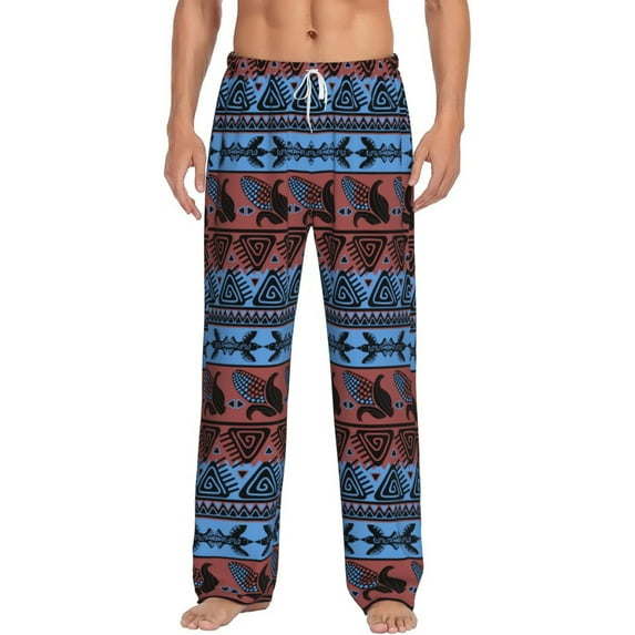 Cauagu Vintage Corn Pattern in Red Blue Mens Pajama Pants Sleep & Lounge Pants,PJ Bottoms with Pockets-Small