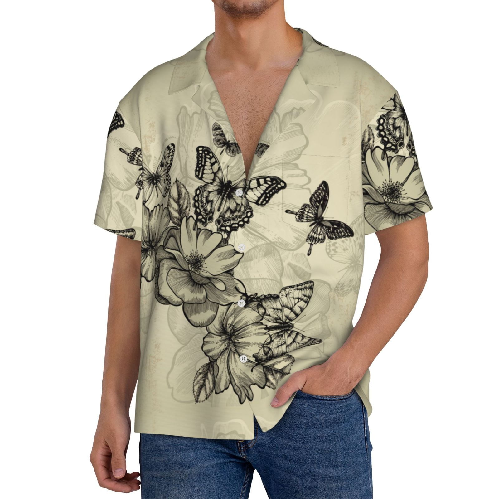 Cauagu Vintage Floral Men's Short Sleeve Button Down Hawaiian Shirt for
