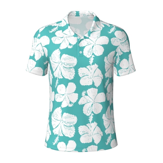 Cauagu Vintage Floral Print Men's Polo Shirts, Short-Sleeve Polo Shirts for Men Performance Golf Shirt Athletic Casual Collared T-Shirt-X-Large