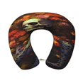 Cauagu Vintage Floral Skull Pattern Travel Pillow Memory Foam, UShaped