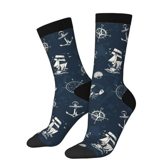 Cauagu Vintage Marine Print Crew Socks for Women and Men,Adult Athletic Running Socks 1-Pair Sports Socks Work Gear Socks with Moisture Wicking