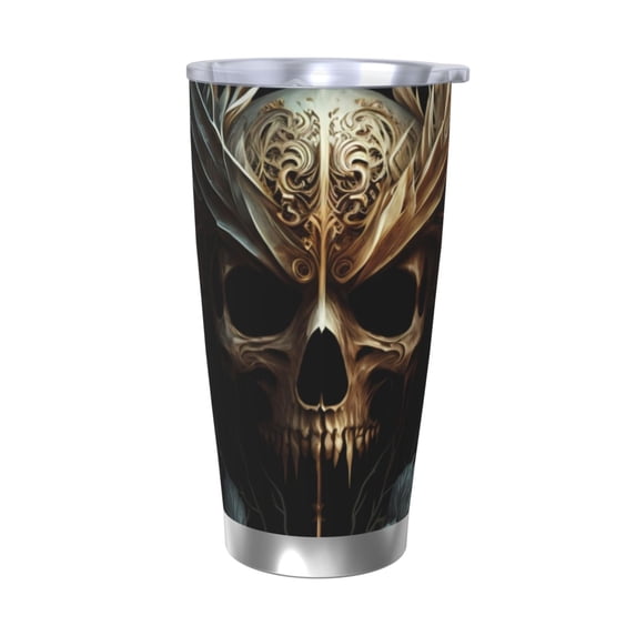 Cauagu Vintage Ornate Skull Pattern 20oz Tumbler,Stainless Steel Vacuum Insulated Tumbler with Lid Insulated Coffee Mug Thermal Cup with Splash Proof Sliding Lid-Without Straw