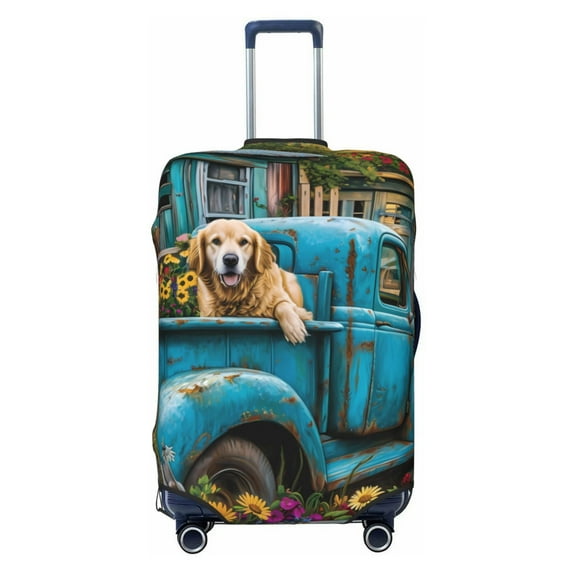 Cauagu Vintage Pickup Sunflower Dog Print Travel Luggage Cover,Travel Dust-proof Suitcase Cover Softside Suitcase Protector for 18-32inch,Not Included Suitcase