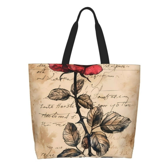 Cauagu Vintage Rose Botanical Art Print Women Large Capacity Tote Bag - Casual Shoulder Bag Fashion Handbag Shopping Bag Daily Bag Hobo Bags for Travel Work and Shopping