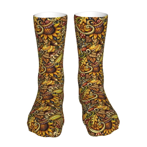 Cauagu Vintage Sunflower and Corn Autumn Pattern Fun Novelty Crew Socks,Casual Athletic Socks Neutral Socks Cozy Crew Socks Christmas Gift
