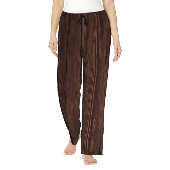 Cauagu Vintage Wood Pajama Pants for Women Loose Fit Wide Leg Trouser Pants Casual Elastic Waist Drawstring Lounge Pants