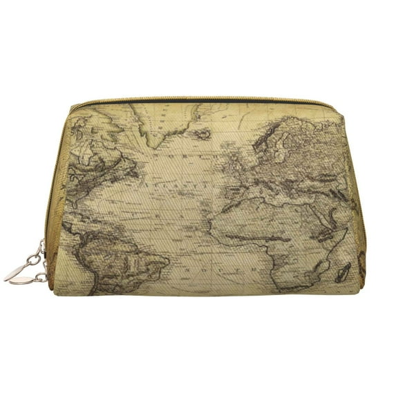 Cauagu Vintage World Map Print Large Cosmetic Bag,Portable Cosmetics Pouch Travel Makeup Bag Large Capacity Travel Makeup Case Organizer Makeup Brush Organizer