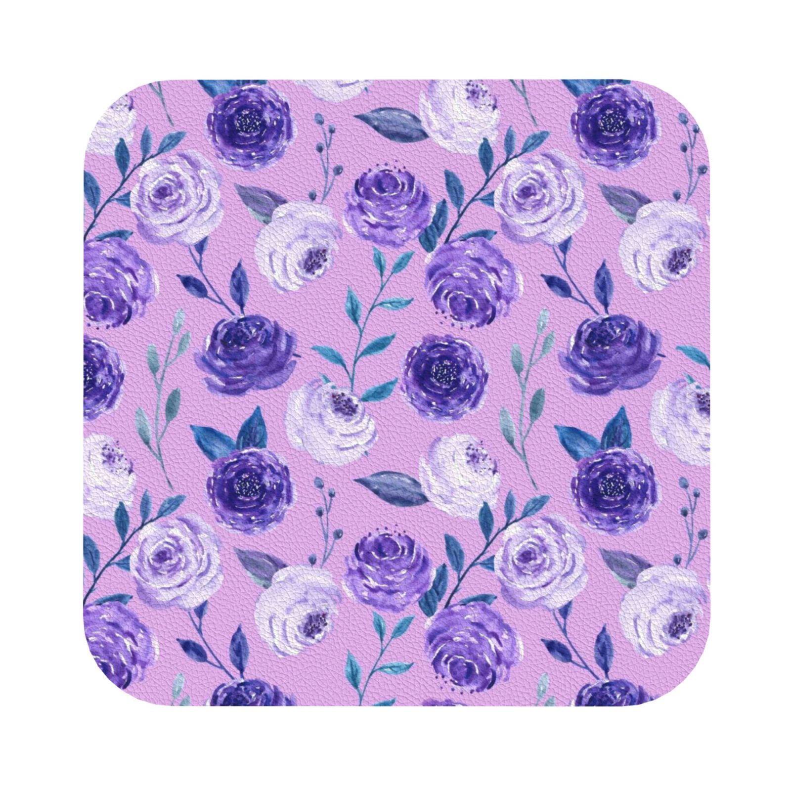 Cauagu Violet for Round Coaster,Drink Coasters Set of 4 Leather Bar