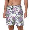 thumbnail image 1 of Cauagu Violets Flowers Print Mens Swim Trunks Quick Dry Board Shorts Swim Shorts with Compression Liner Bathing Suits-Large, 1 of 6
