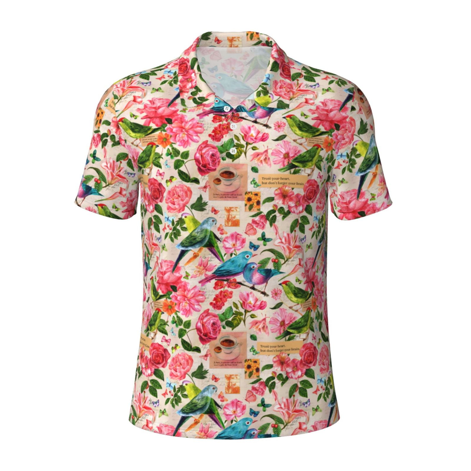 Cauagu Watercolor Birds Print Men's Polo Shirts, ShortSleeve Polo