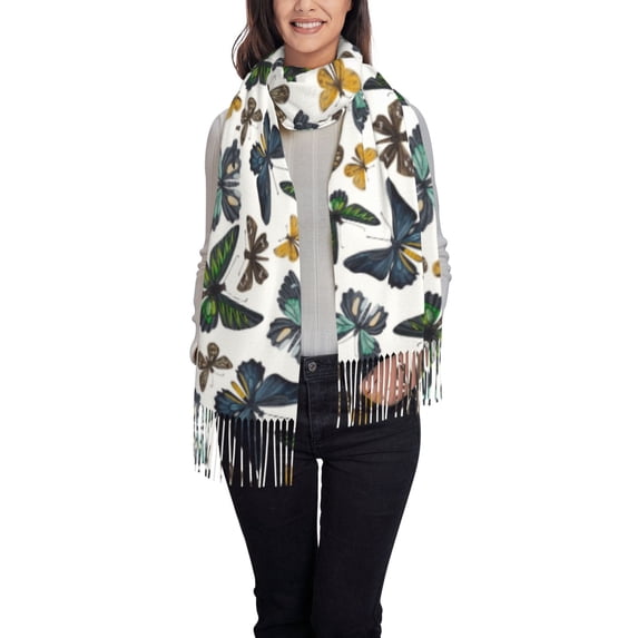 Cauagu Watercolor Butterflies Print Women Wrap Shawl tassels Scarves Retro Scarf 77.6"X28.3"