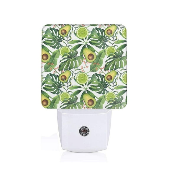 Cauagu Green Tropical Print LED Nightlight,0.5W Night Lights Plug into Wall 1 Pack with Dusk-to-Dawn Light Sensor Soft Glow Lamp for Bathroom Adult Hallway-UK