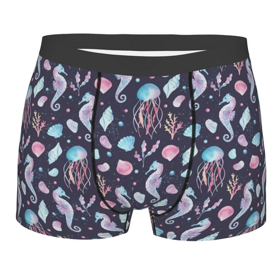 Cauagu Watercolor Marine Animals Print Boxer Briefs for Men,Comfortable Breathable Men's Underwear Moisture Wicking Underpants -X-Large
