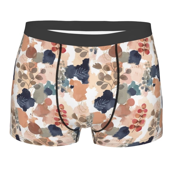 Cauagu Watercolor Plants Print Boxer Briefs for Men,Comfortable Breathable Men's Underwear Moisture Wicking Underpants -Small