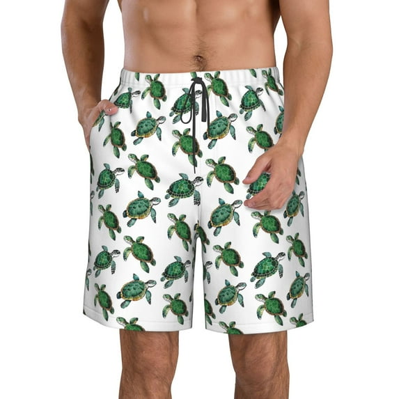 Cauagu Watercolor Turtle Print Men's Swim Trunks,Hawaiian Bathing Suit Swimsuits Beach Shorts with Pockets for Men Quick Dry Swimming Board Shorts-X-Large
