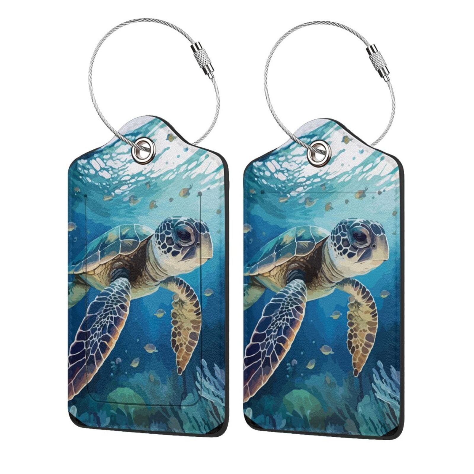 Cauagu Watercolor Turtle4 Print Luggage Tags,Leather Luggage Tags for