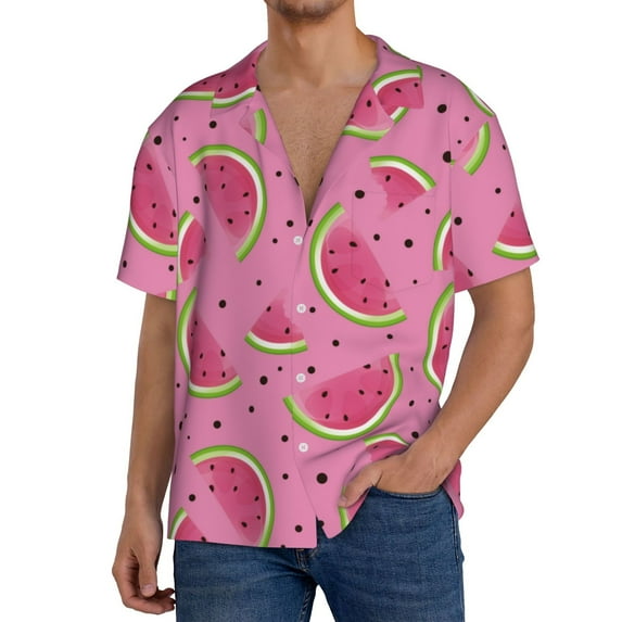 Cauagu Watermelon Men's Short Sleeve Button Down Hawaiian Shirt for Men Bowling Shirts Casual Summer Beach Shirt,XX-Large