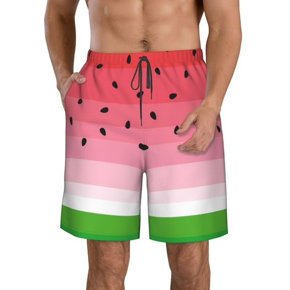 Cauagu Watermelon Print Men's Swim Trunks,Hawaiian Bathing Suit Swimsuits Beach Shorts with Pockets for Men Quick Dry Swimming Board Shorts-X-Large