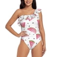 thumbnail image 1 of Cauagu Watermelon Print Women's Sexy One Piece Swimsuits One Shoulder Ruffle Tummy Control Bathing Suit Slimming Swimwear-X-Large, 1 of 6