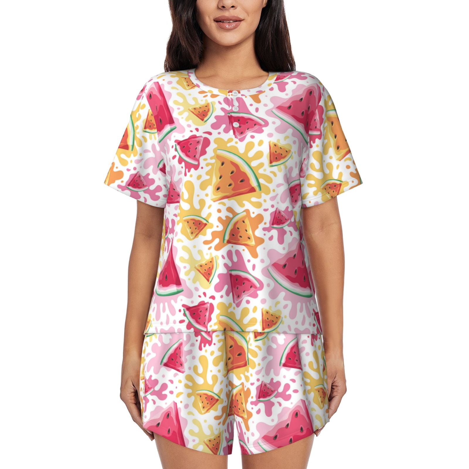 Cauagu Watermelon for Women's Round Neck Pajama Set,Short-Sleeved ...