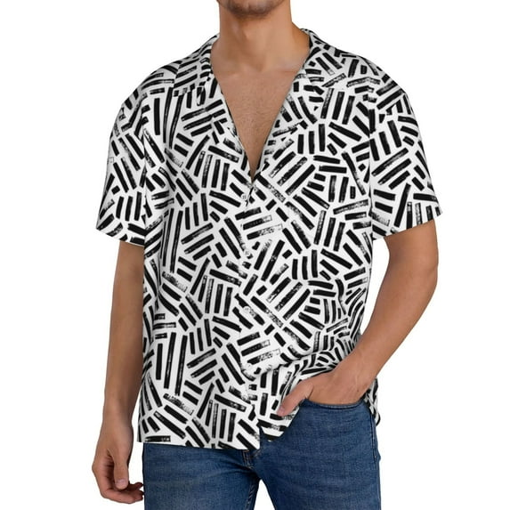 Cauagu Weave Geometric Men's Short Sleeve Button Down Hawaiian Shirt for Men Bowling Shirts Casual Summer Beach Shirt,3X-Large