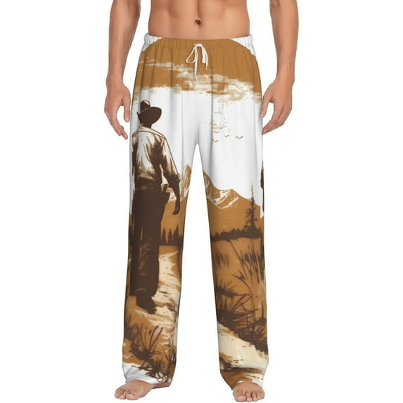 Cauagu Western Cowboy Countryside Mens Pajama Pants Sleep & Lounge Pants,PJ Bottoms with Pockets-Small