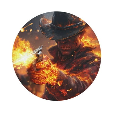 Cauagu Western Fire Cowboy for Round Coaster,Drink Coasters Set of 4 Leather Bar Beer Beverage Cup Mat for Drinks for Tabletop Protection & Coffee Table Decor