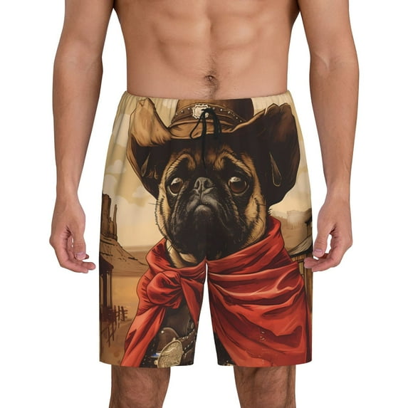 Cauagu Western French Bulldog Cowboy Print Pajama Bottoms for Men Sleep Pajama Shorts Elastic Waistband Sleep Pajama Short Men's PJ Shorts -Medium