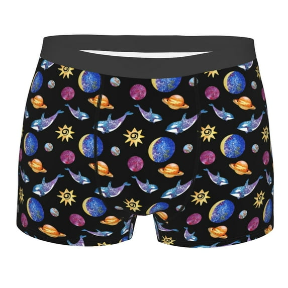 Cauagu Whales In Space Print Boxer Briefs for Men,Comfortable Breathable Men's Underwear Moisture Wicking Underpants -Small