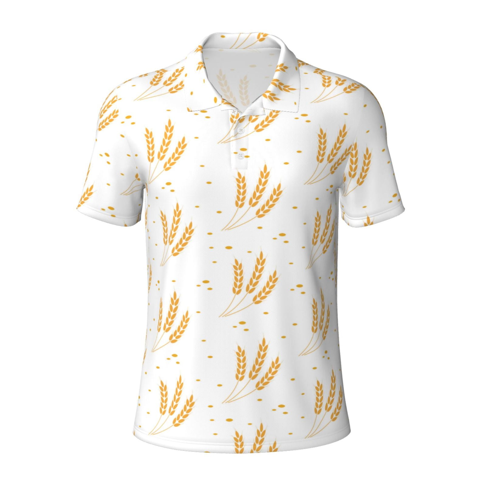 Cauagu Wheat Print Men's Polo Shirts, Short-Sleeve Polo Shirts for