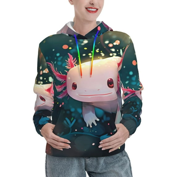 Cauagu Whimsical Axolotl Fantasy for Women's Hooded Sweatshirts Pullover Hoodie for Women Fall Workout Sweat Long Sleeve Preppy Sweatshirts-X-Large