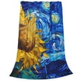 Cauagu Whimsical Sunflowers Night Sky Pattern Flannel Bed Blankets