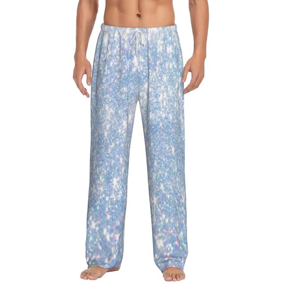 Cauagu White Bule Glitter Mens Pajama Pants Sleep & Lounge Pants,PJ Bottoms with Pockets-Medium