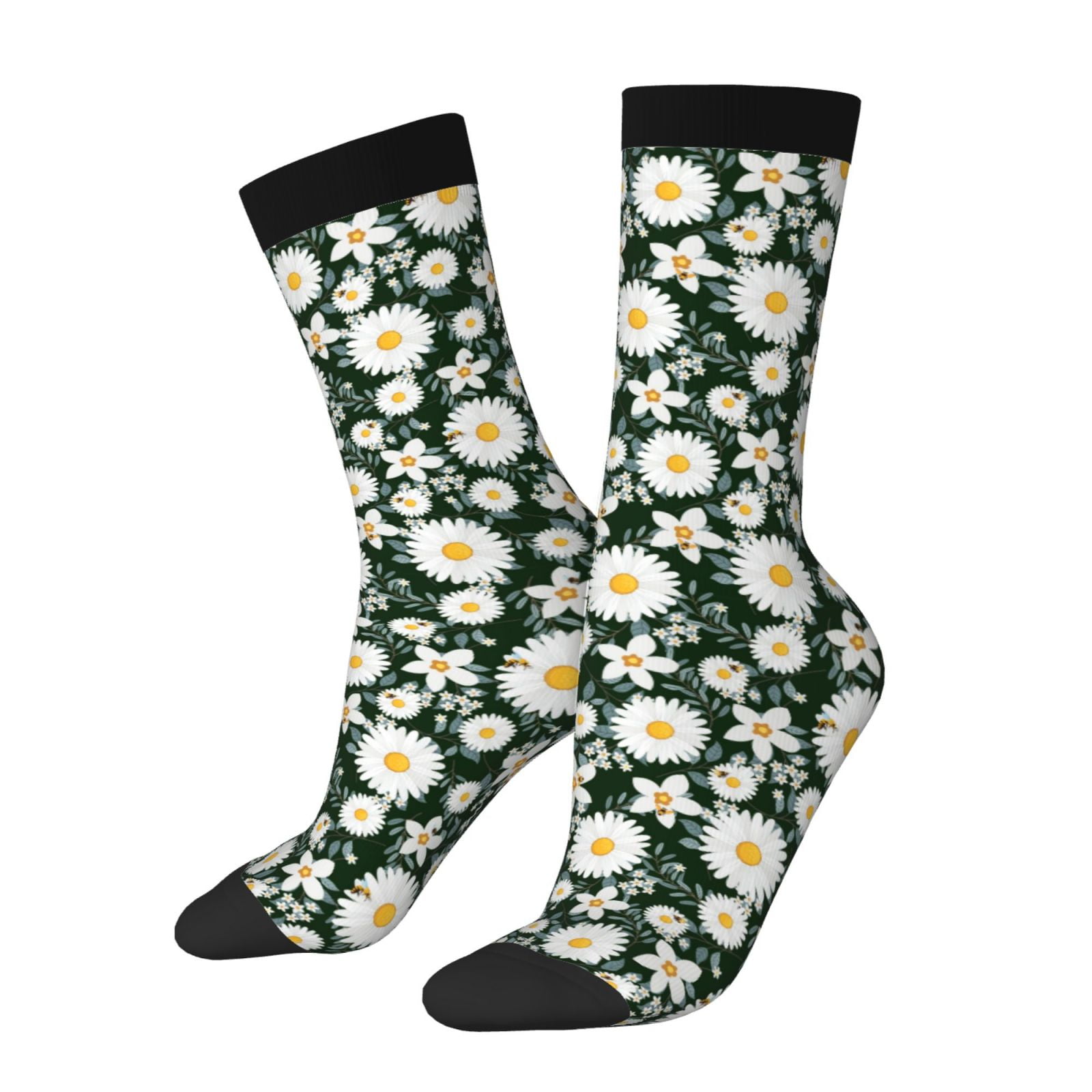 Cauagu White Daisies and Bee Print Crew Socks for Women and Men,Adult ...