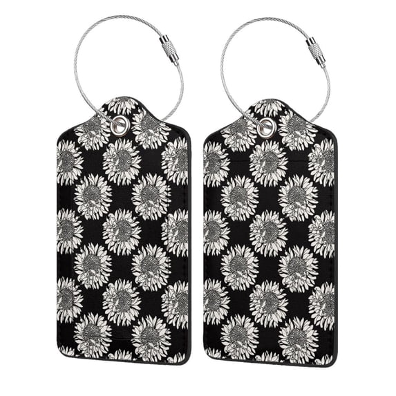 Cauagu White Sunflowers Print Luggage Tags,Leather Luggage Tags for Suitcases Personalized Travel Tag Privacy Protection Bag Tags Travel Essentials-2 PCS