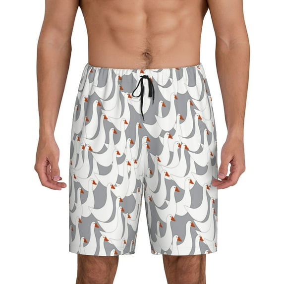 Cauagu White goose Print Pajama Bottoms for Men Sleep Pajama Shorts Elastic Waistband Sleep Pajama Short Men's PJ Shorts-3X-Large
