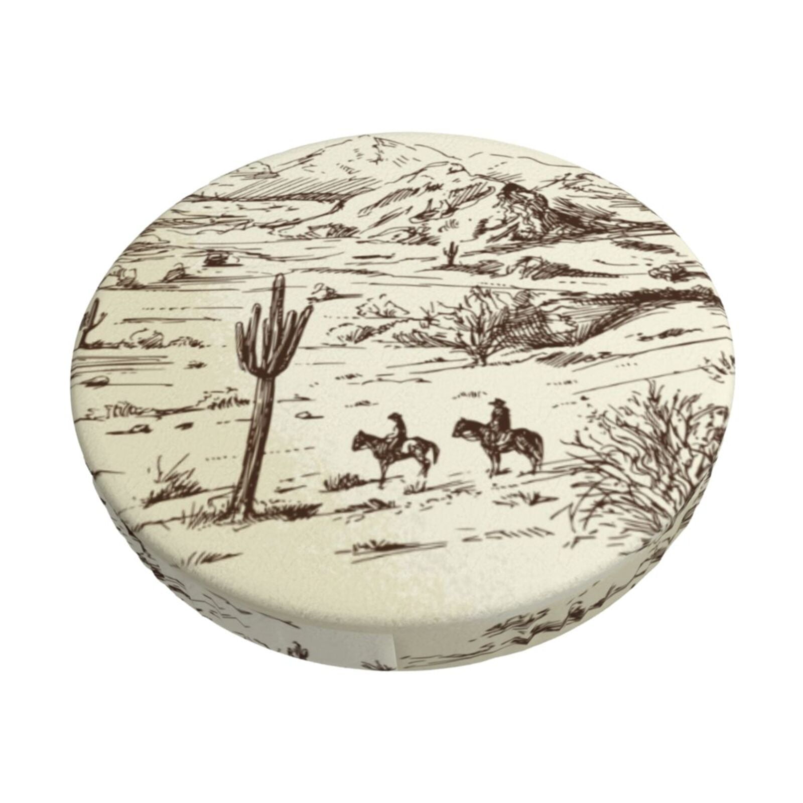Cauagu Wild West Desert With Cowboys Print Round Stool Covers,Seat