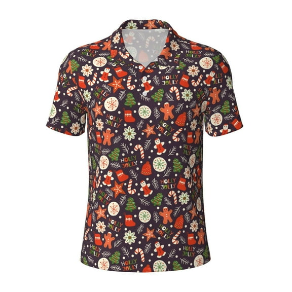 Cauagu Winter Holiday Christmas Print Men's Polo Shirts, Short-Sleeve Polo Shirts for Men Performance Golf Shirt Athletic Casual Collared T-Shirt-Small