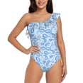 thumbnail image 1 of Cauagu Winter Paisley Pattern Print Women's Sexy One Piece Swimsuits One Shoulder Ruffle Tummy Control Bathing Suit Slimming Swimwear-Large, 1 of 6