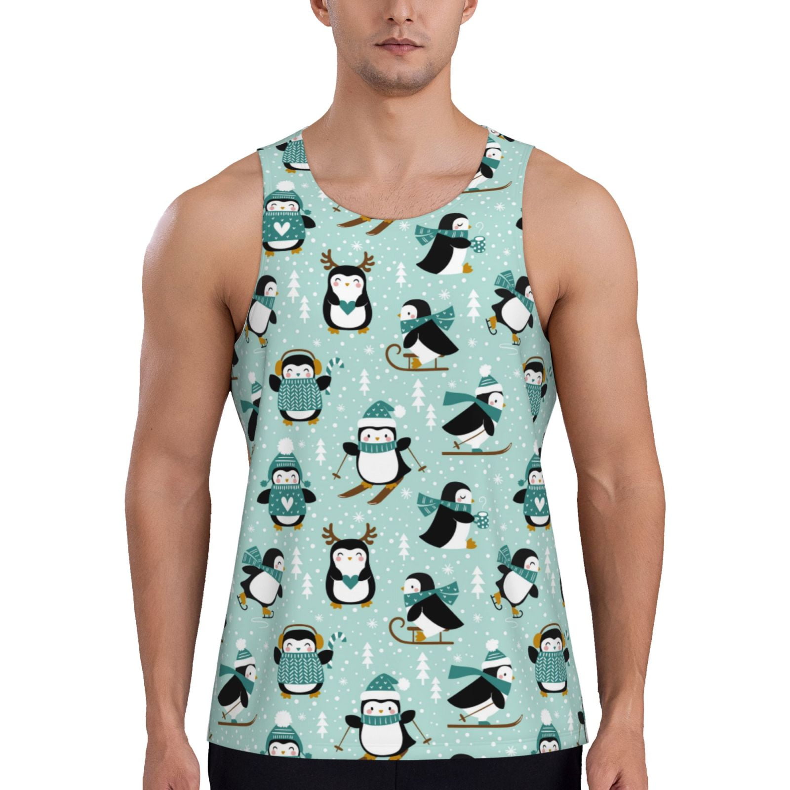 Cauagu Winter Skiing Penguin Print Men's Sleeveless Muscle Shirts,Tank ...