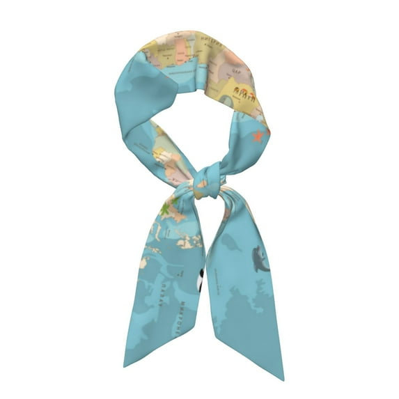 Cauagu World Map With Animals 1 Pattern Scarf for Women,Neck Scarf Women's Wrap Scarf Head Shawl Long Scarf Accessory Scarf Fall Gift