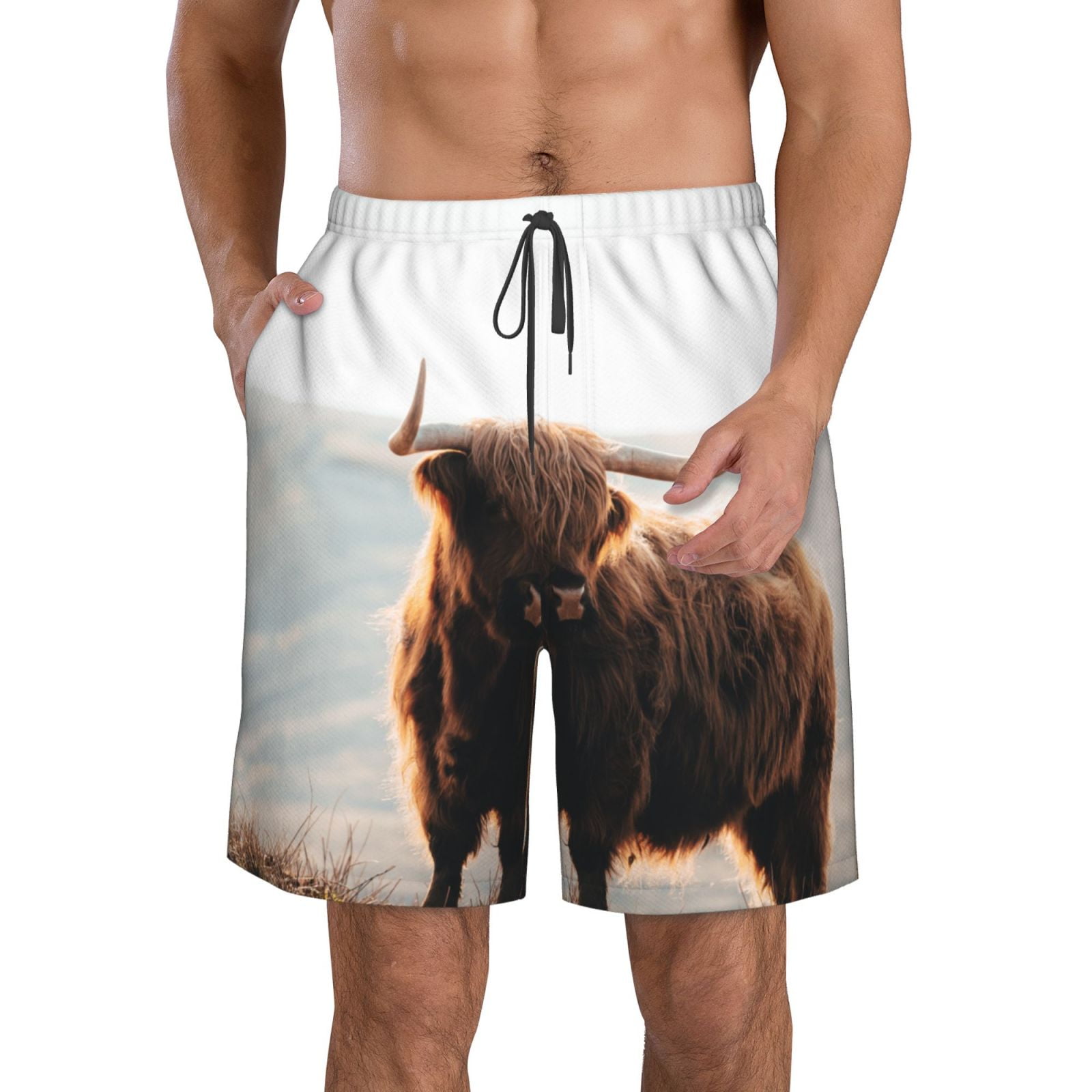 Cauagu Yak Print Men's Swim Trunks,Hawaiian Bathing Suit Swimsuits