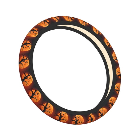 Cauagu Yellow Castle Sunset Tree Print Car Steering Wheel Cover - Universal Car Accessory for Diverse Cars for Steering Wheel with a Diameter of 14.5"-15"