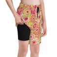 thumbnail image 1 of Cauagu Yellow Flowers Print Swim Trunks for Men,Youth Boys Swim Shorts Compression Liner Beach Shorts Boys' Swimming Shorts 7-20 Years Bathing Suit-Small, 1 of 7